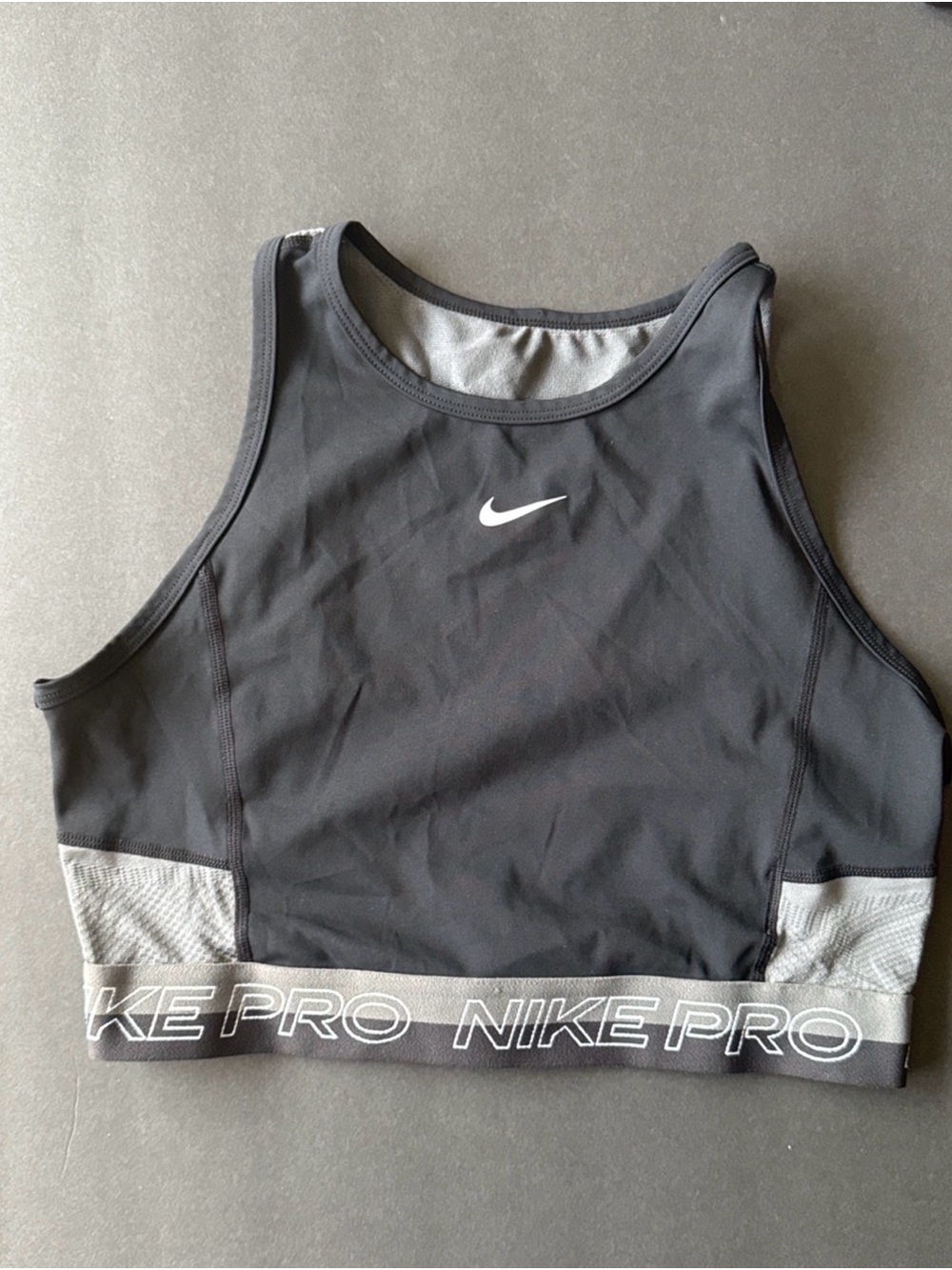 Nike Black and Light Gray High-Neck Pro Crop Top